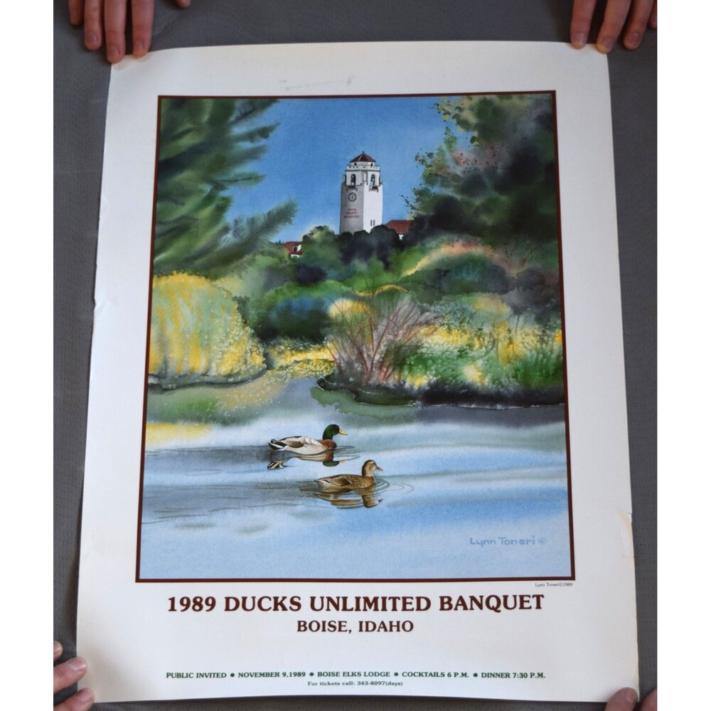 1989 Ducks Unlimited Banquet Boise Idaho Train Station Poster Rare Collectible